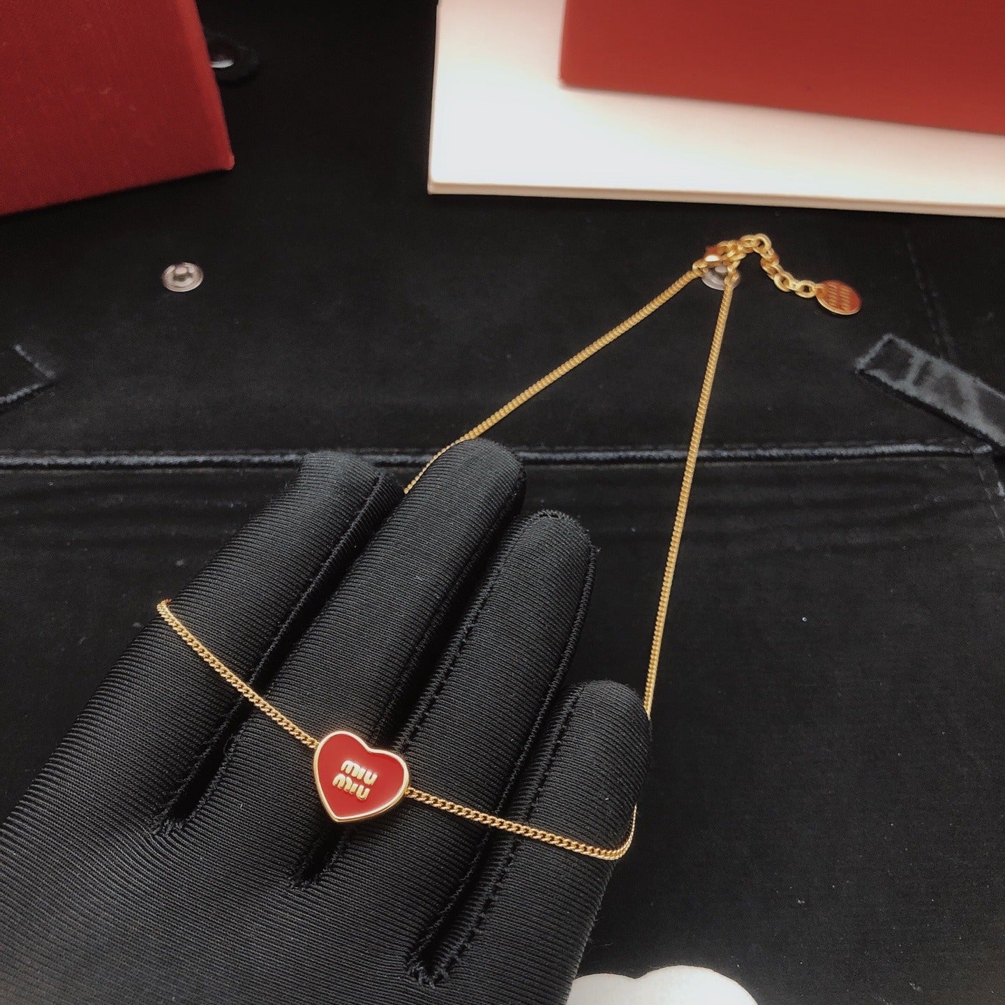 Miu Miu Red Brass Heart Necklace