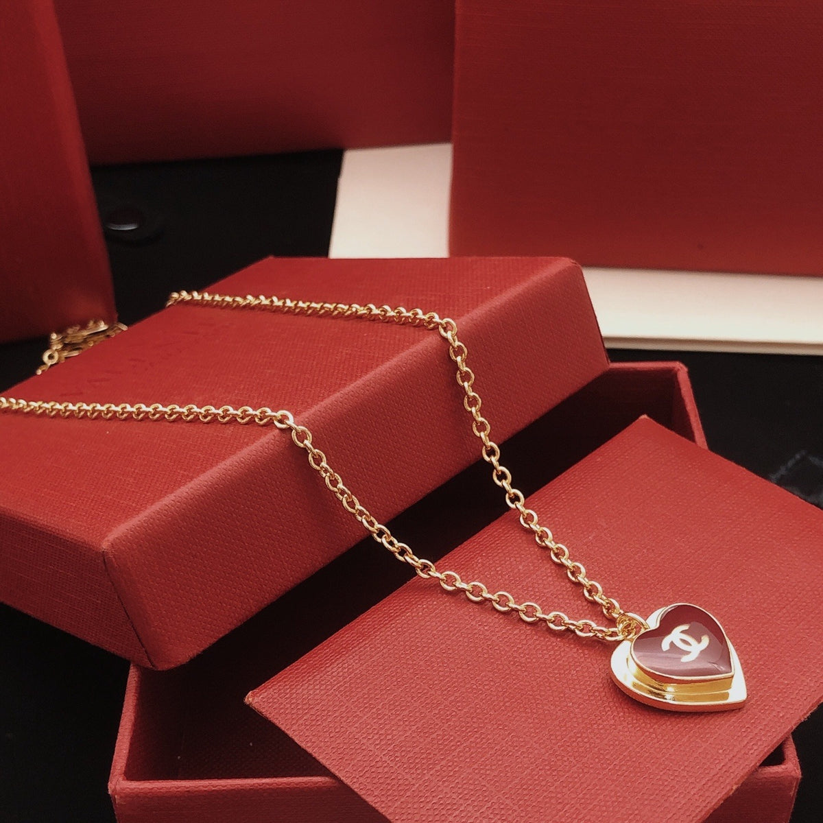 Chanel Red Brass Heart Necklace
