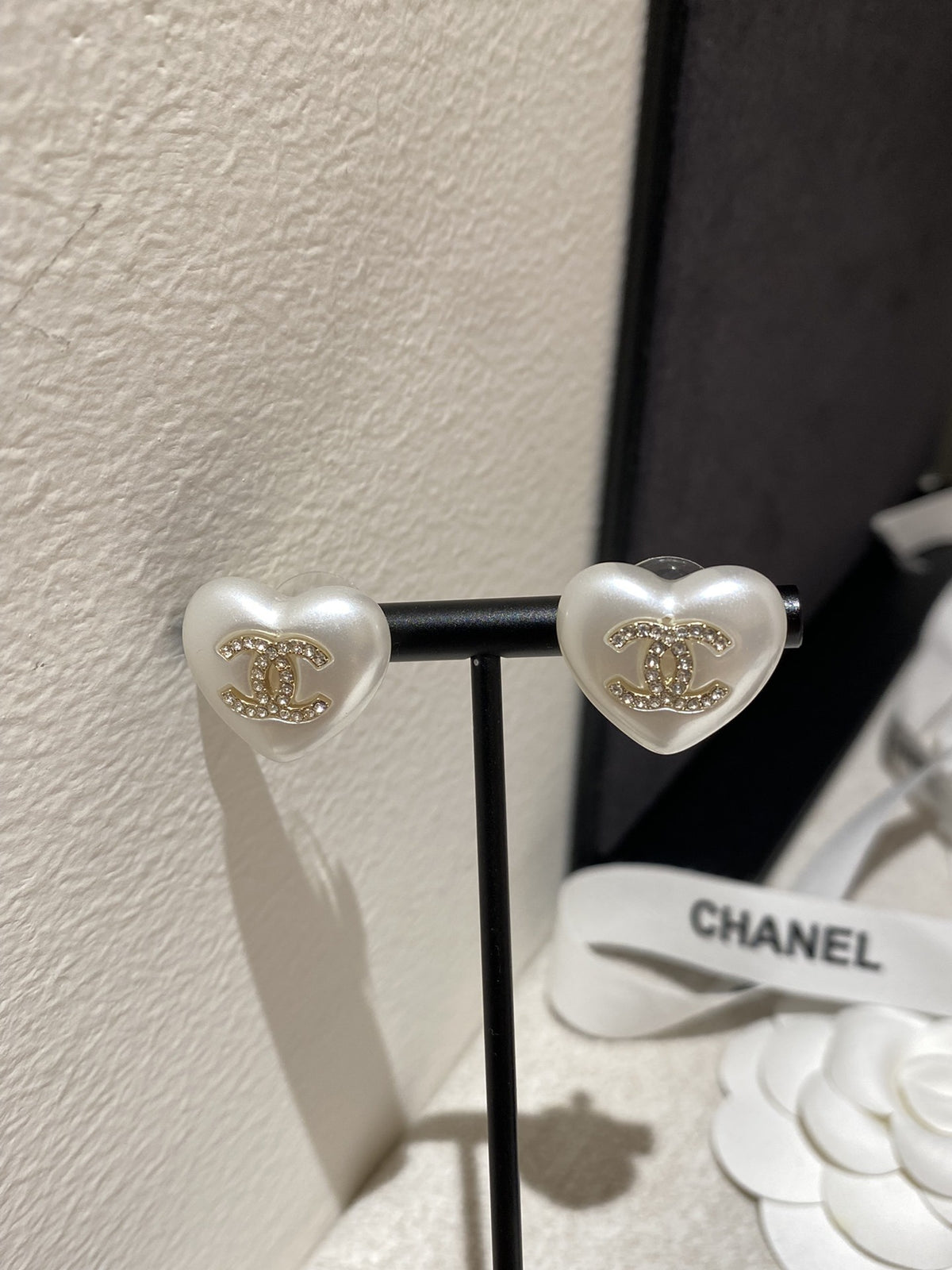 Chanel White Sterling Silver Heart Earrings