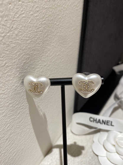 Chanel White Sterling Silver Heart Earrings