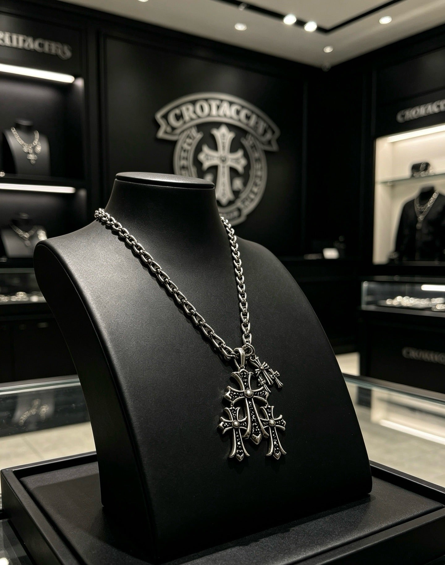 Chrome Hearts Sterling Silver Cross Necklace