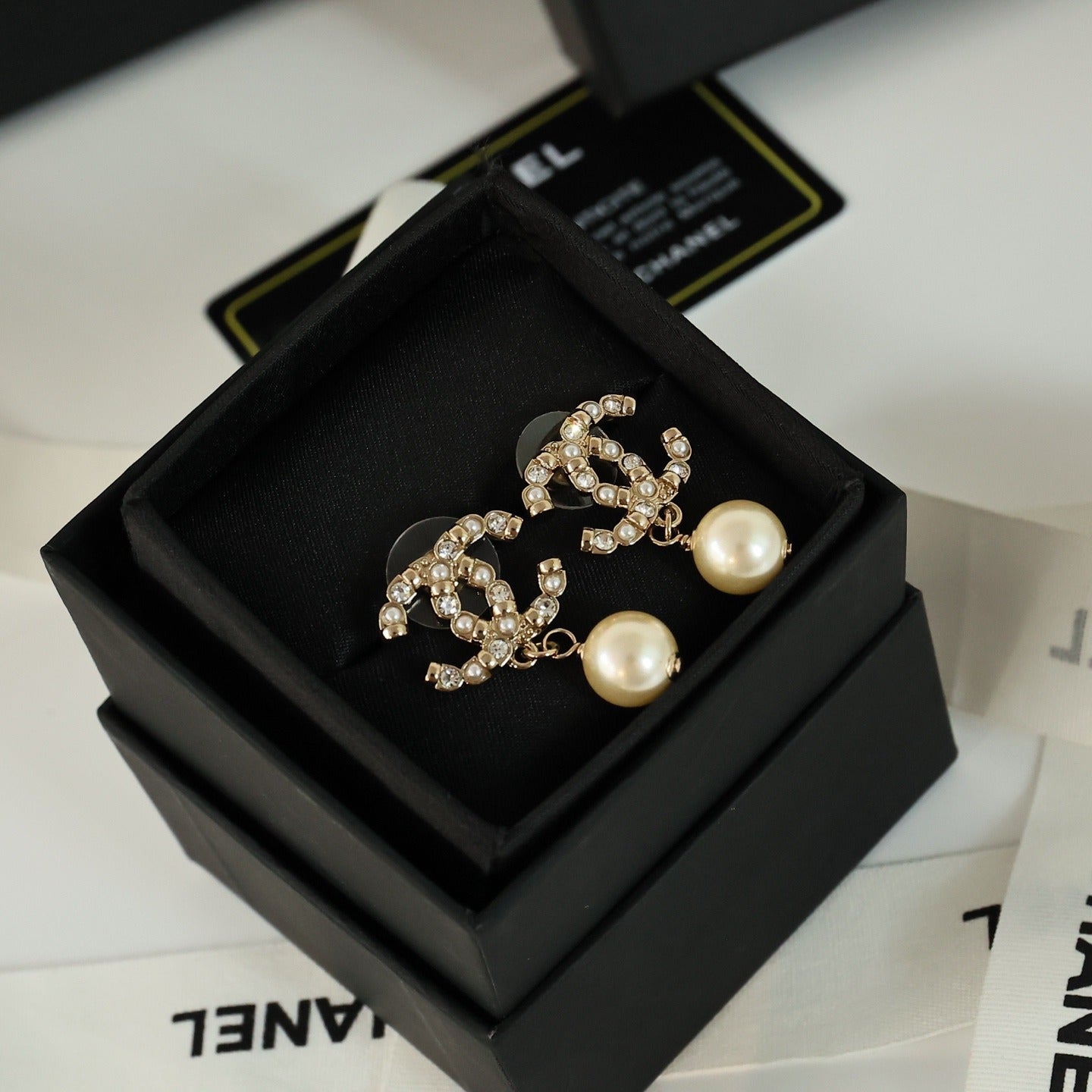 Chanel White Pearl Earrings