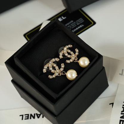 Chanel White Pearl Earrings