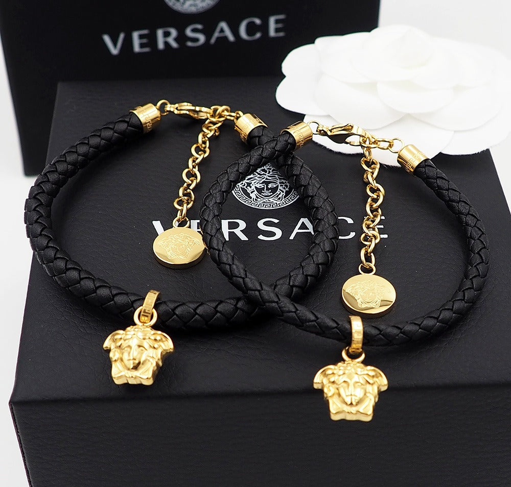 Versace Gold Leather Medusa Bracelet