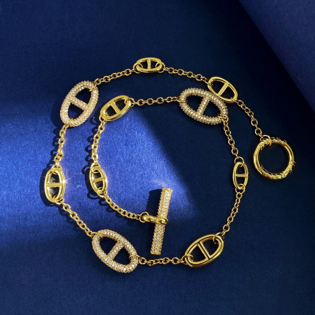 Hermes Silver Brass Round Necklace