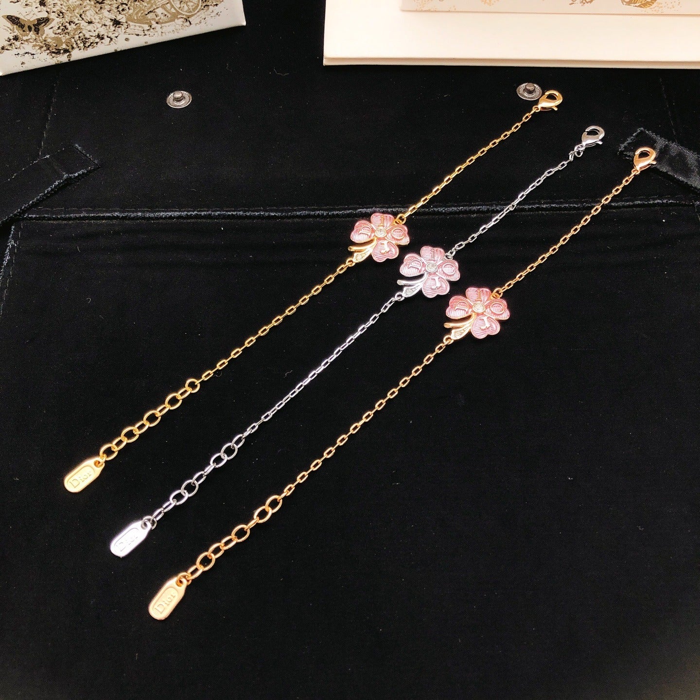 Dior Pink Brass Clover Bracelet