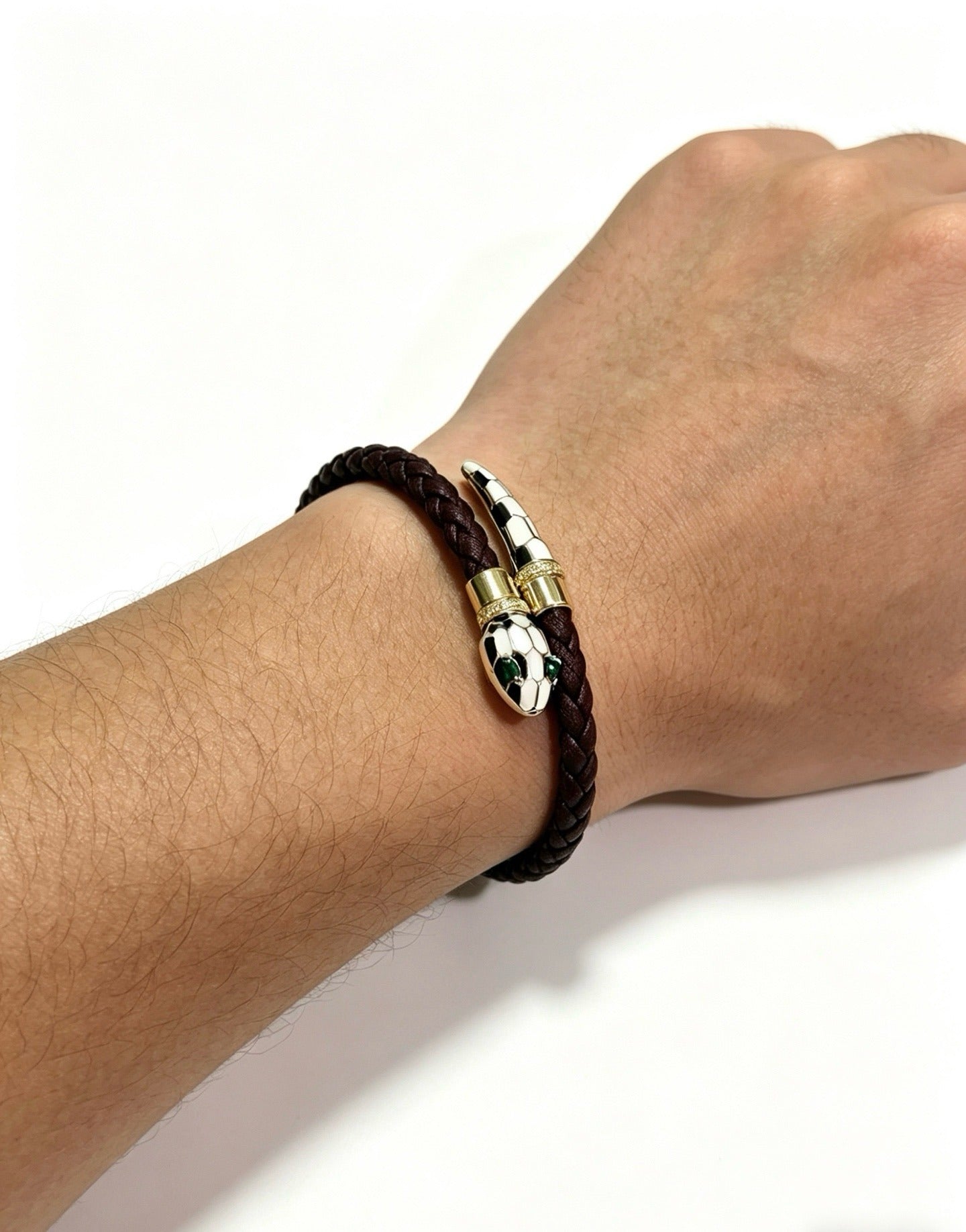 Bvlgari Leather & Sterling Silver Chain Bracelet