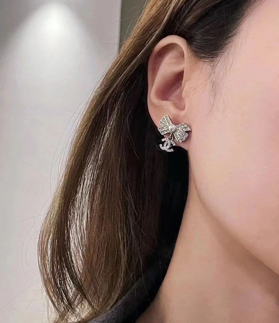 Chanel Silver Bow Earrings
