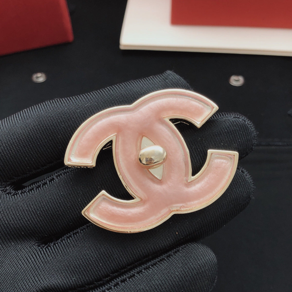 Chanel Pink Brass Brooch