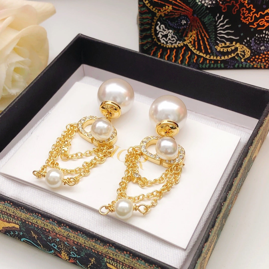 Dior Brass Pearl Earrings