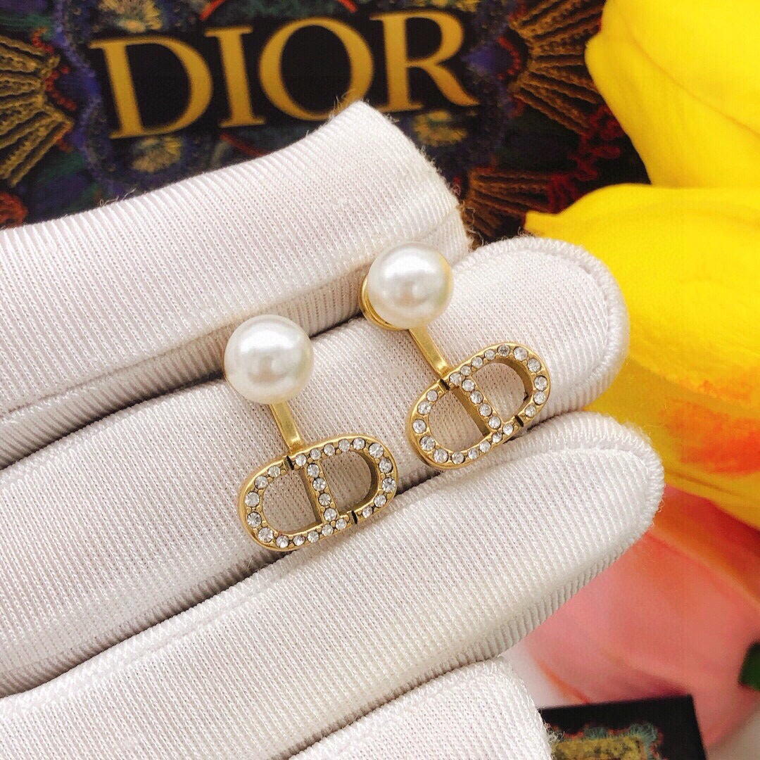 Dior Brass & Sterling Silver Pearl Earrings
