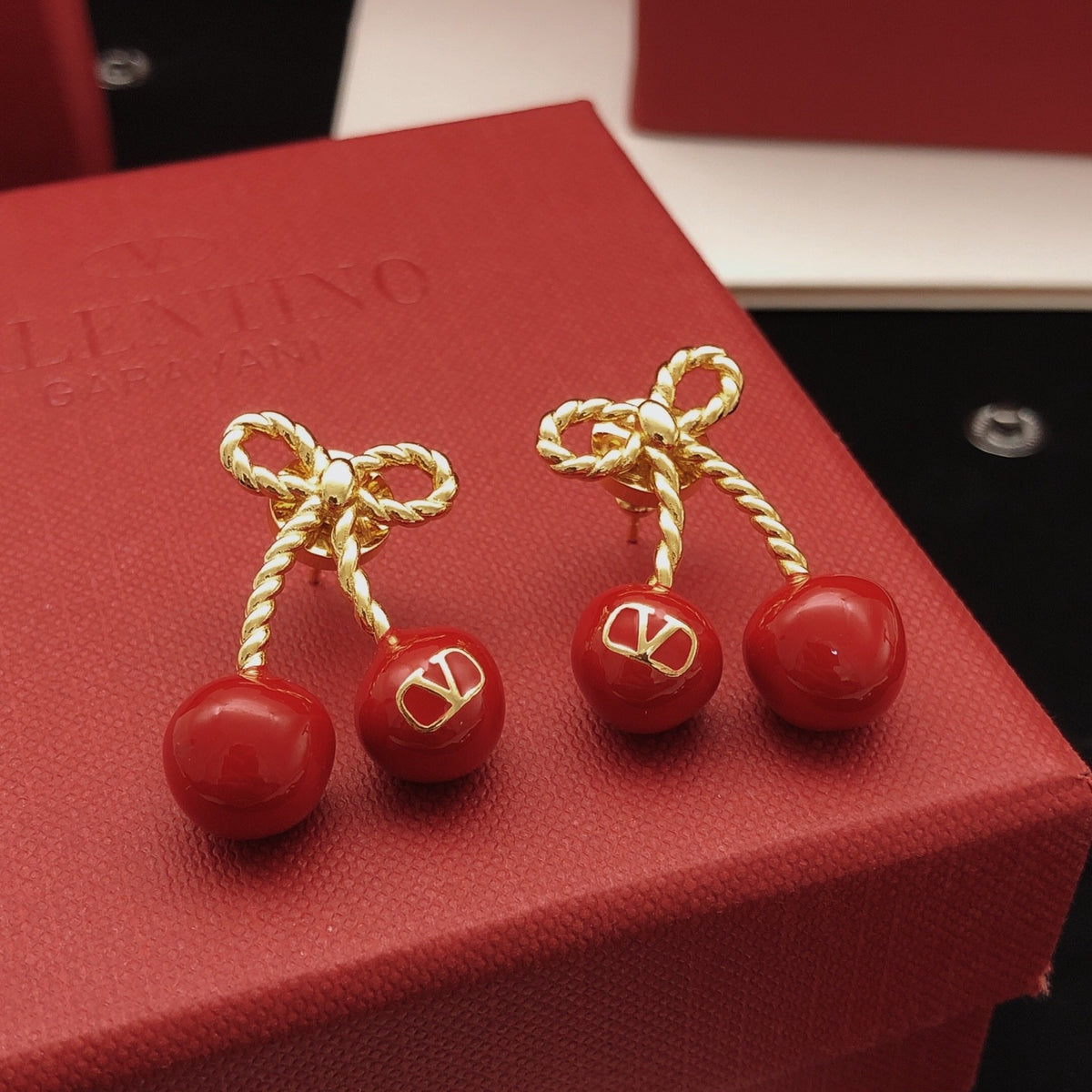 Valentino Red Brass Bow Earrings