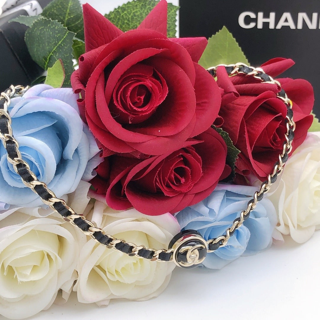 Chanel Black Leather Round Necklace