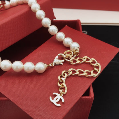 Chanel Pink Brass Pearl Necklace