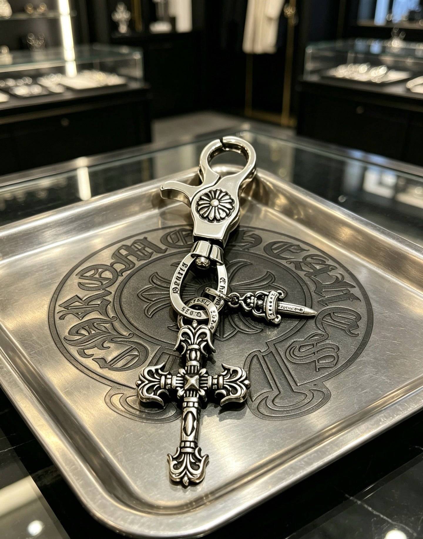 Chrome Hearts Sterling Silver Cross Keychain