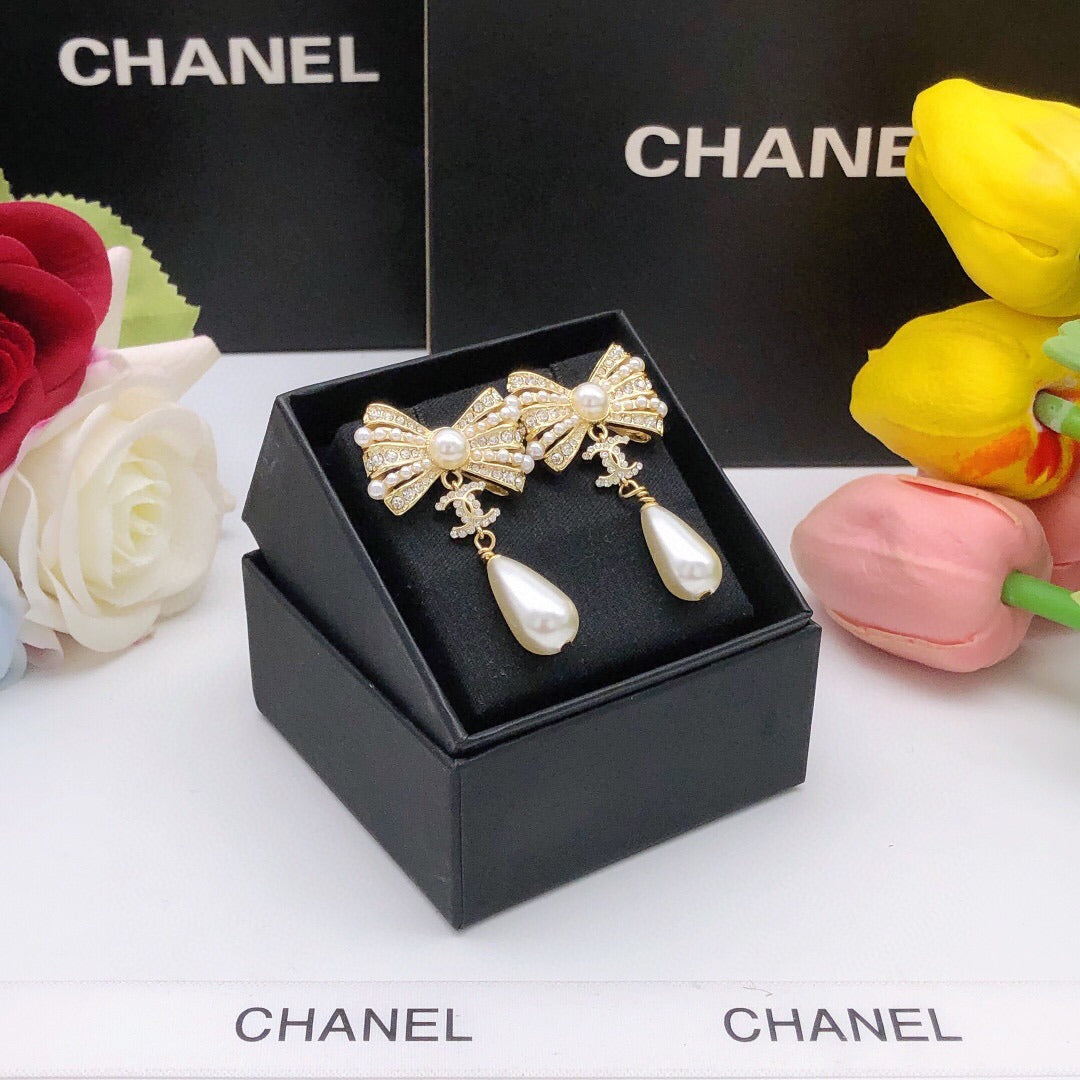 Chanel Brass Bow Earrings