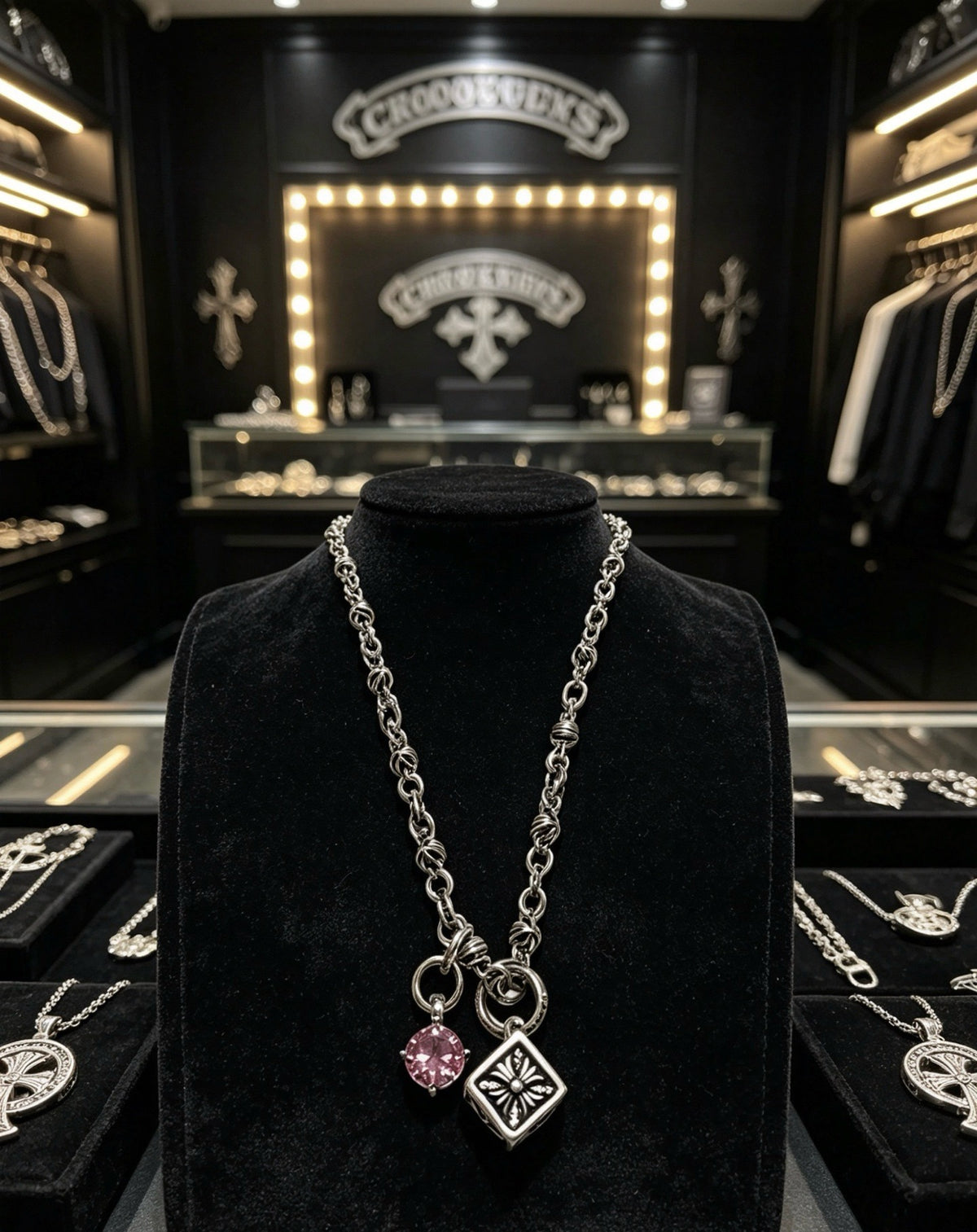 Chrome Hearts Sterling Silver Cross Necklace