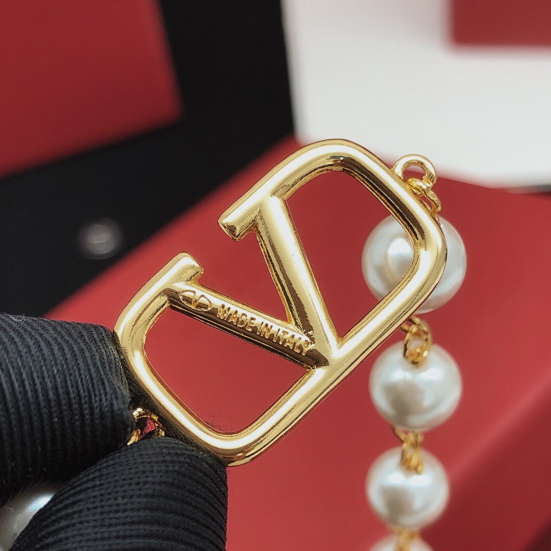 Valentino Brass Pearl Necklace