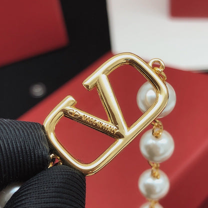 Valentino Brass Pearl Necklace