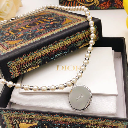 Dior Black Brass Pearl Necklace