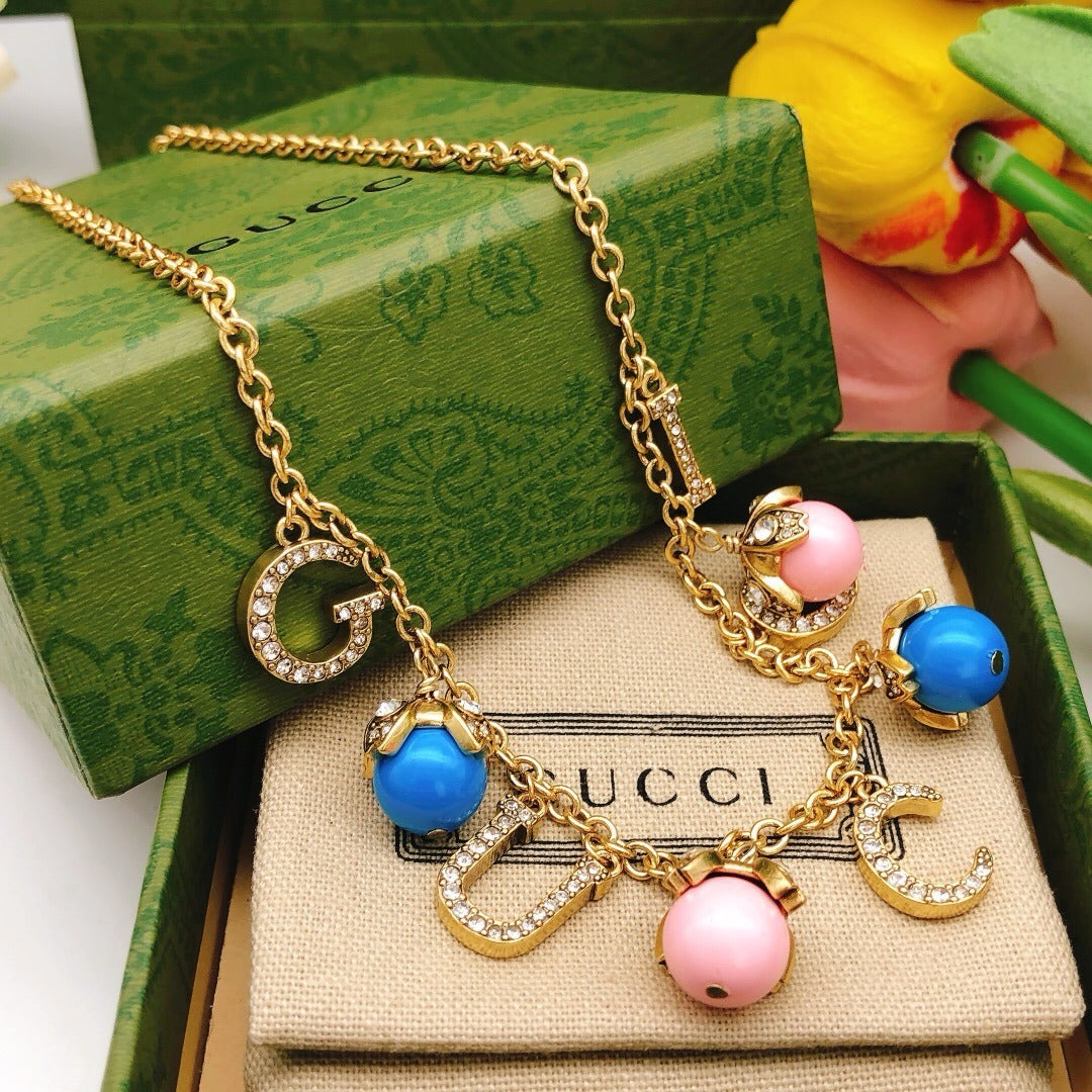 Gucci Pink Brass Floral Necklace