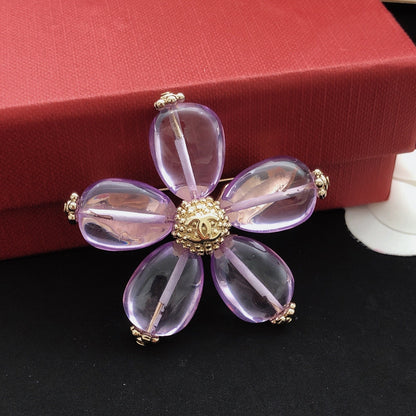 Chanel Purple Brass Floral Brooch