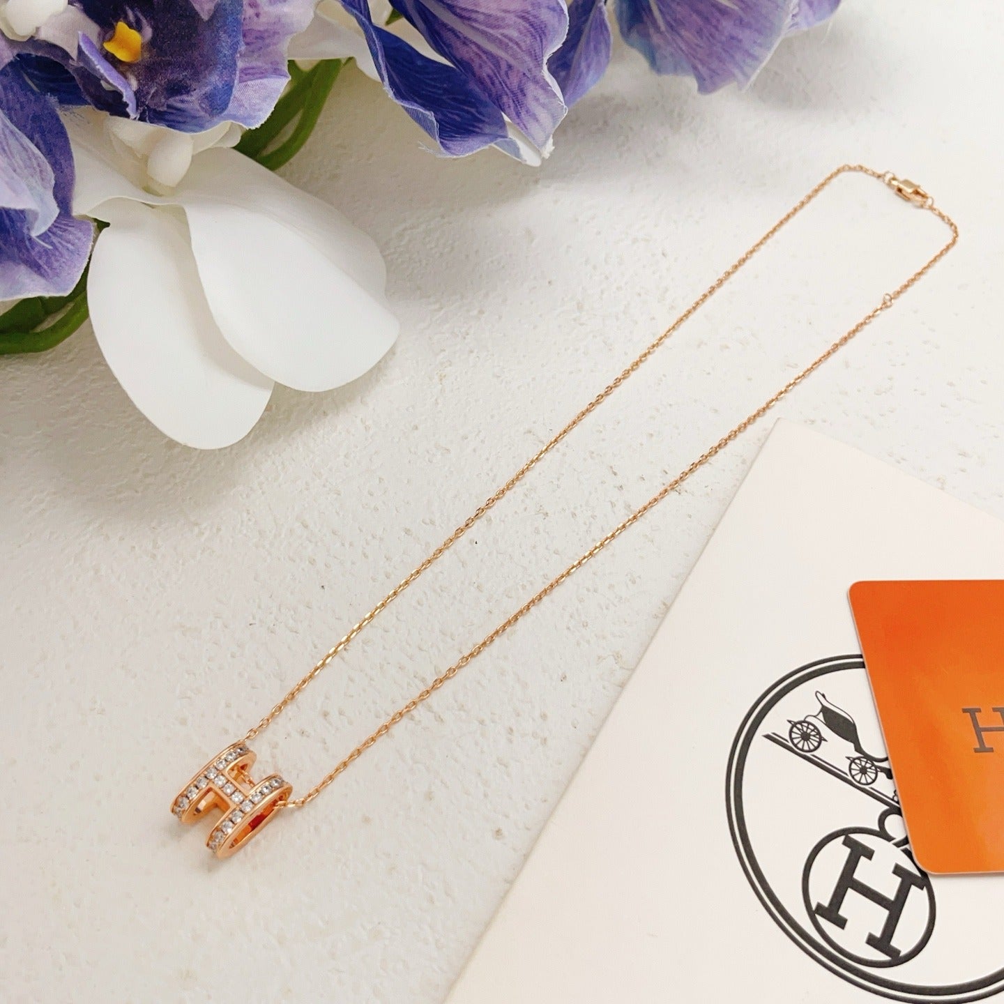 Hermes Brass Pave Necklace