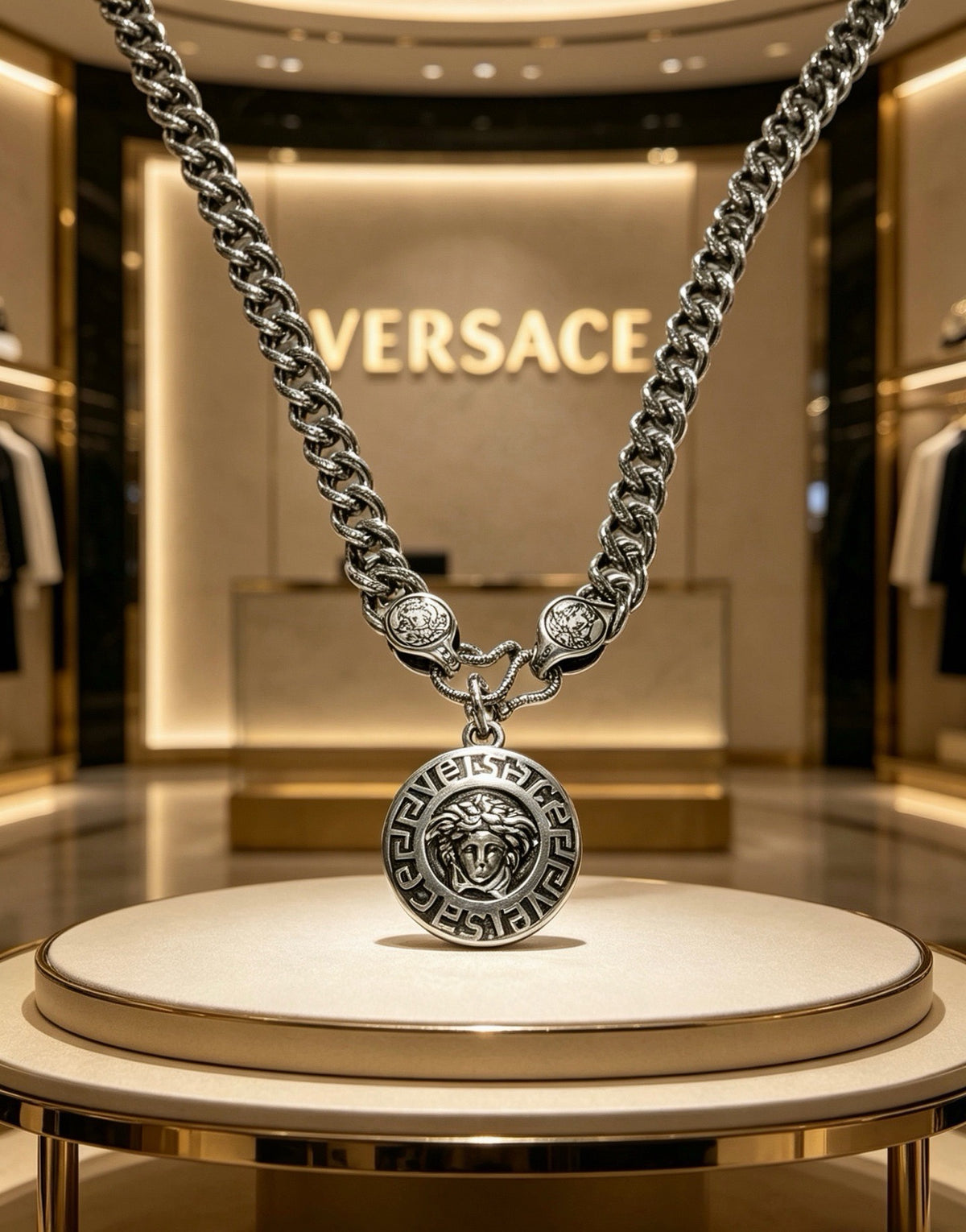 Versace Sterling Silver Chain Necklace