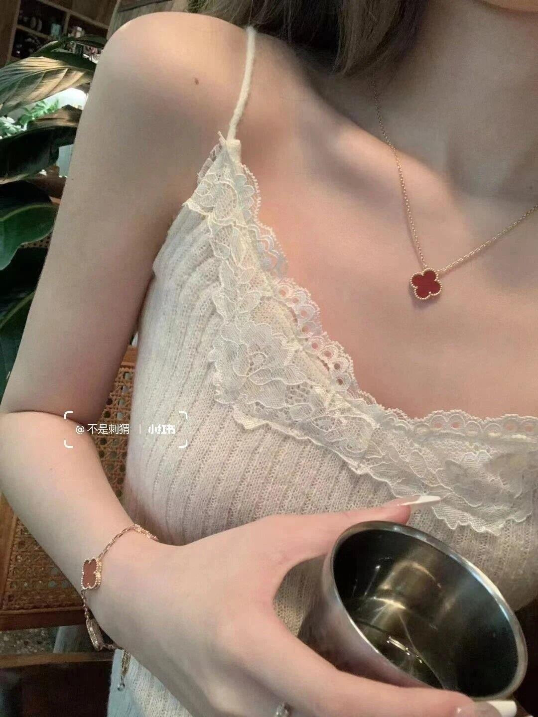 Unbranded Red Brass Clover Necklace