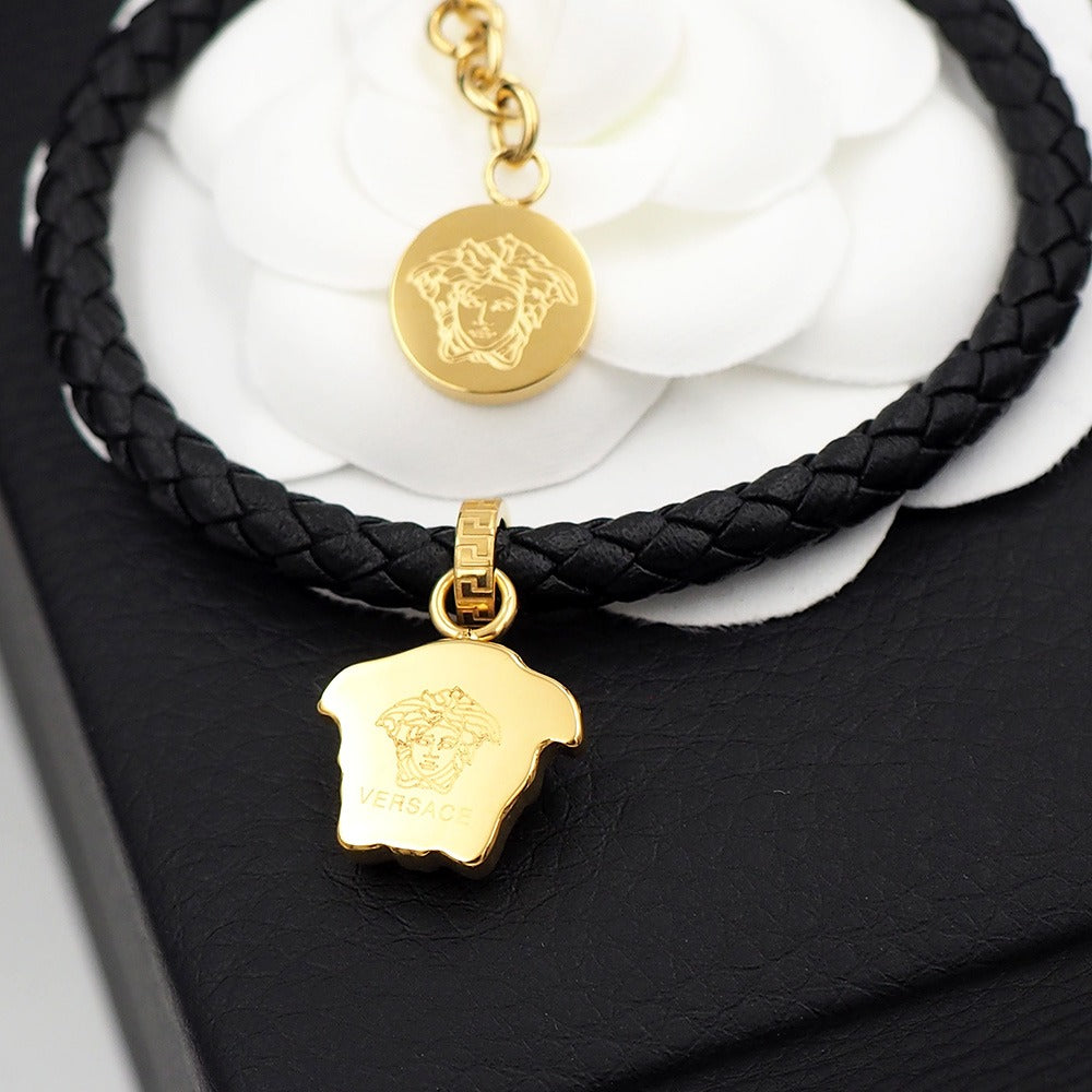 Versace Gold Leather Medusa Bracelet