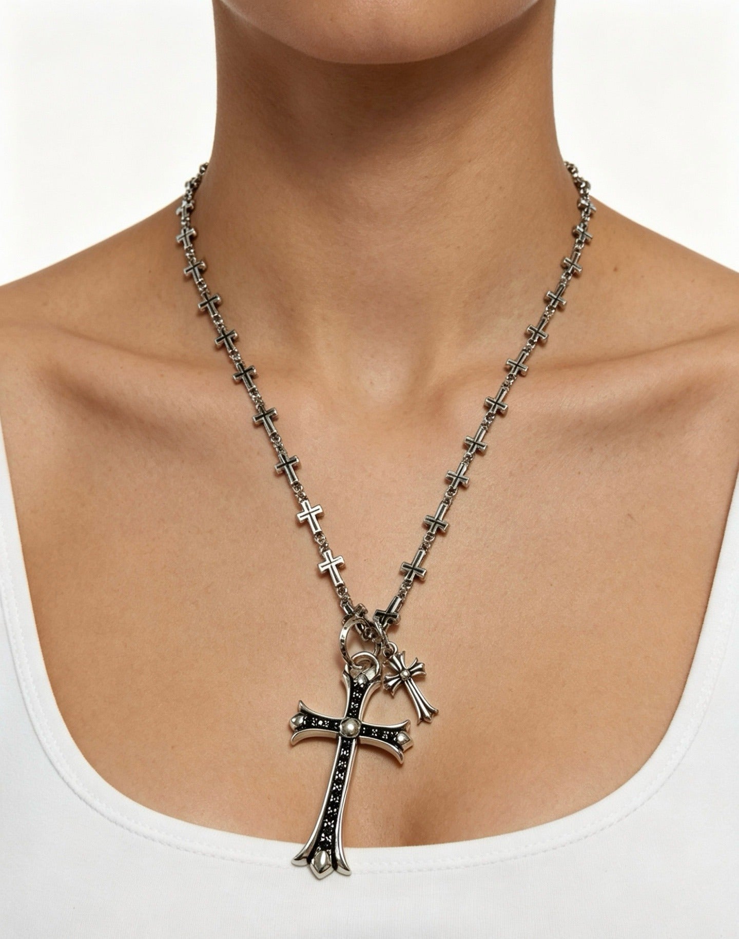 Chrome Hearts Sterling Silver Cross Necklace