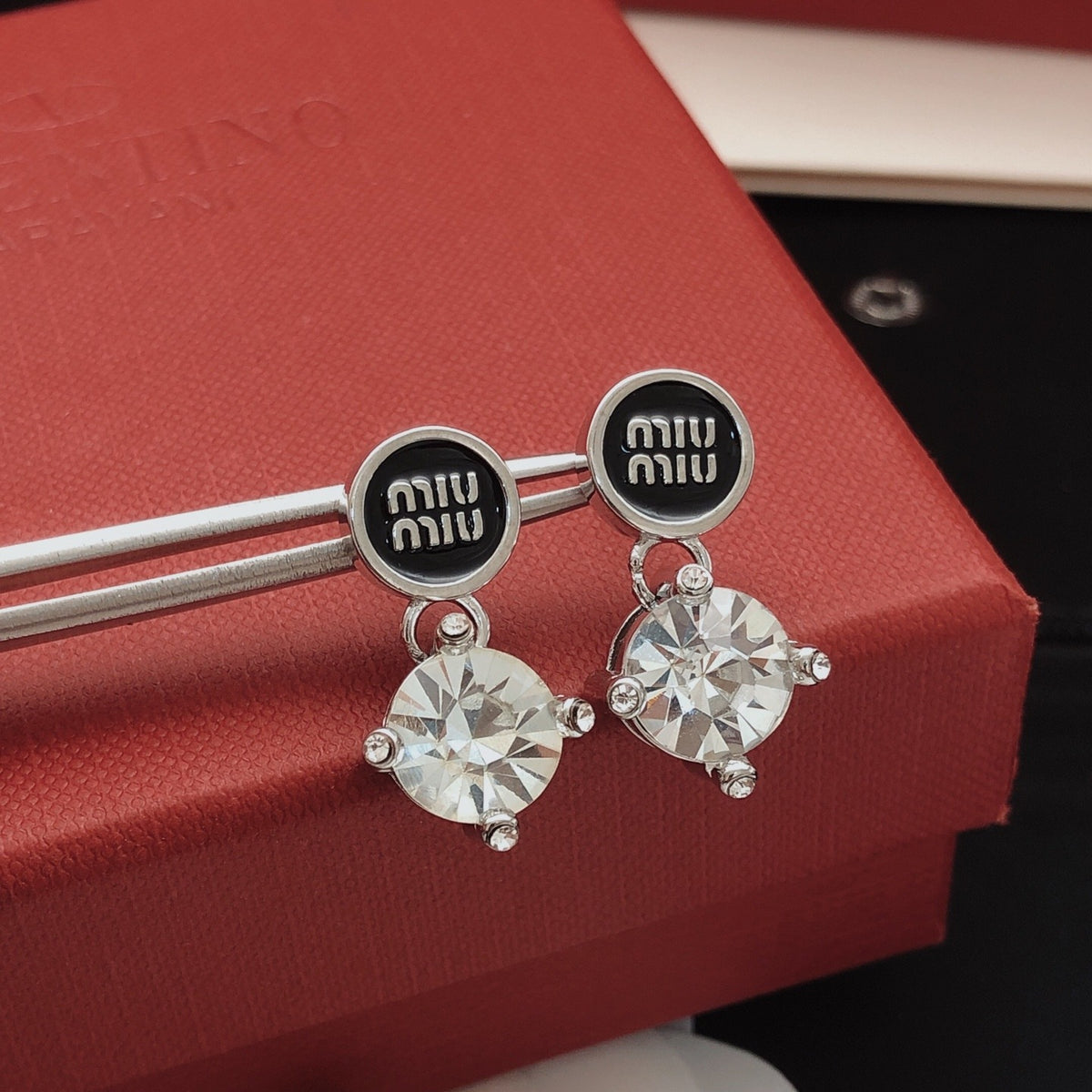Miu Miu Black Brass Round Earrings