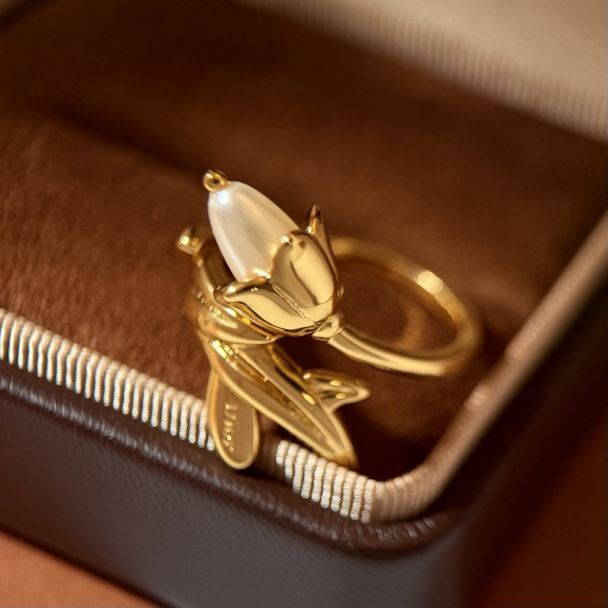Dior Gold Brass Pearl Ring