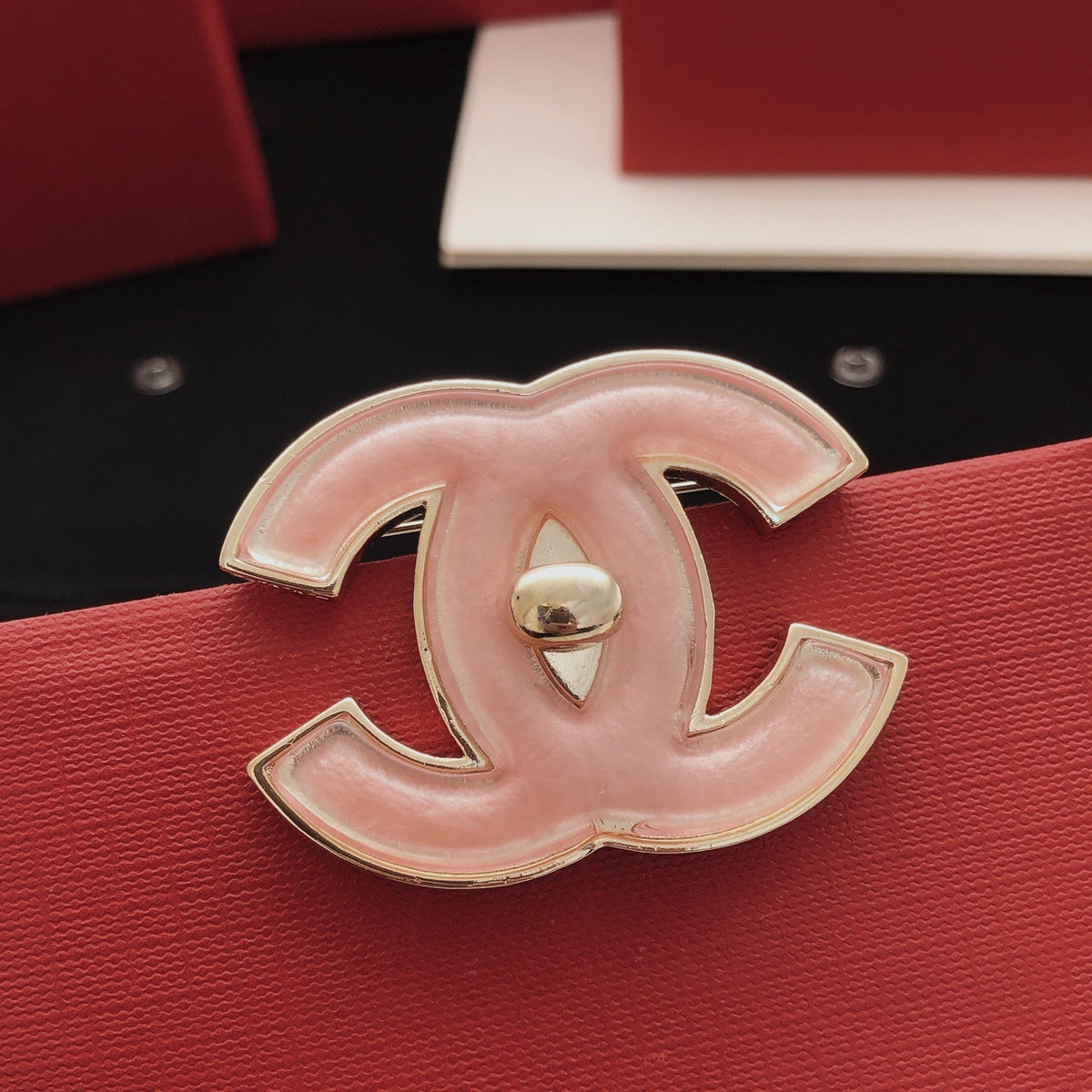 Chanel Pink Brass Brooch