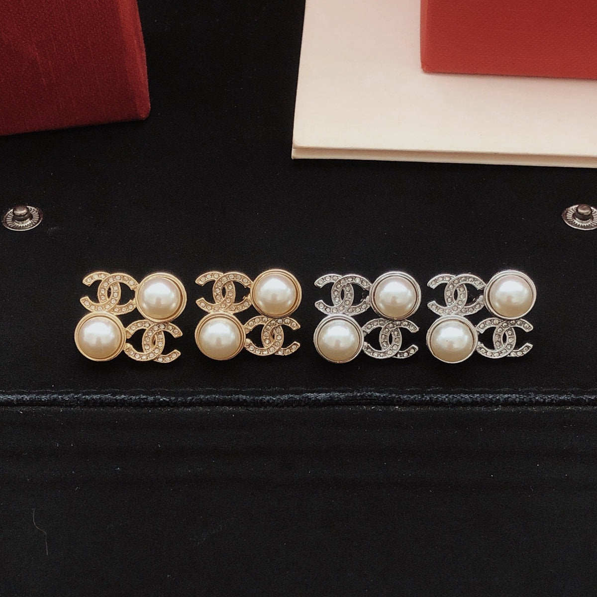 Chanel Brass Pearl Earrings