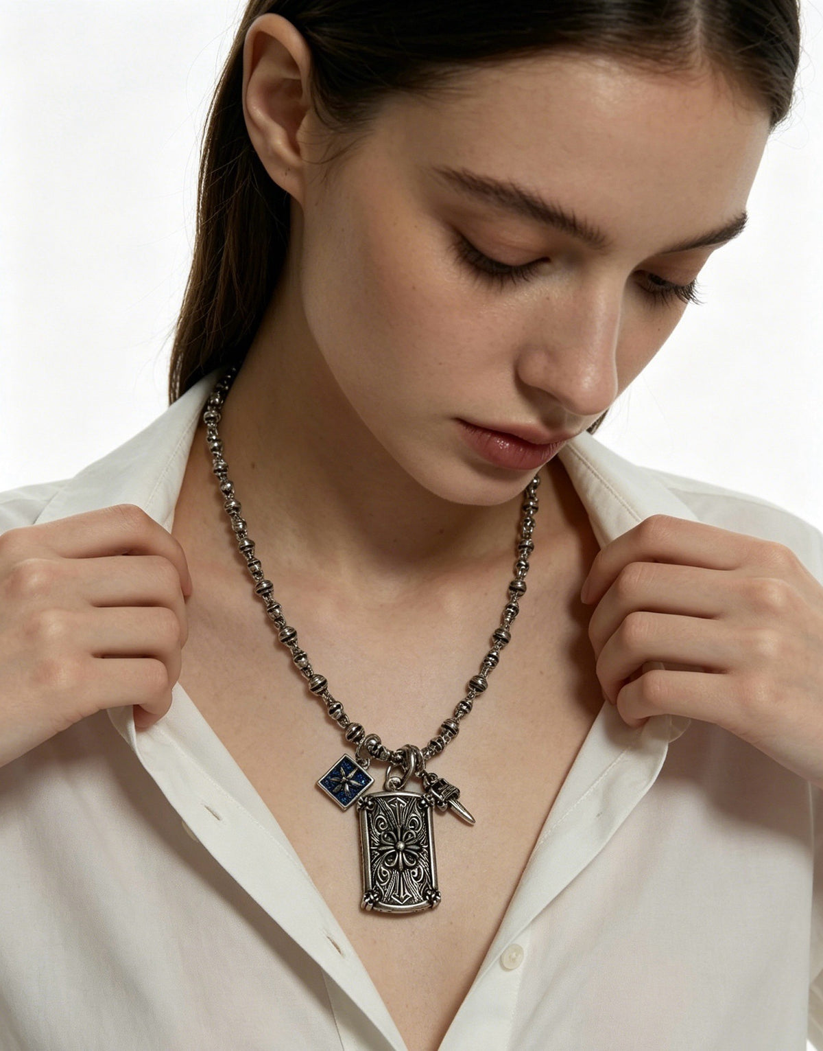 Chrome Hearts Sterling Silver Cross Necklace