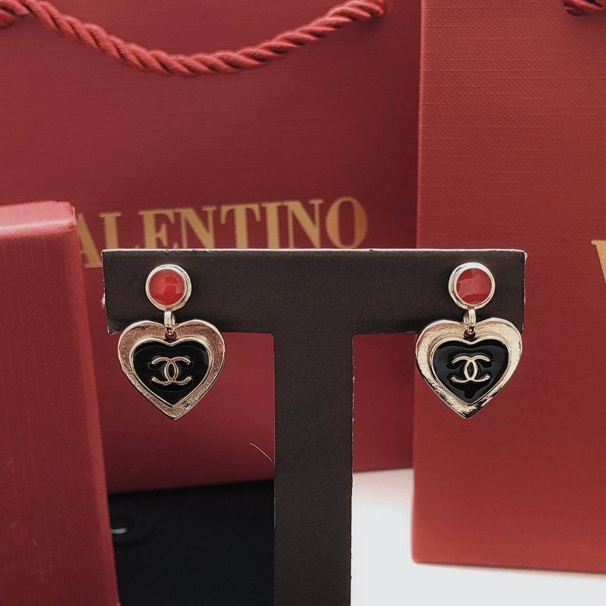 Chanel Black Brass Heart Earrings