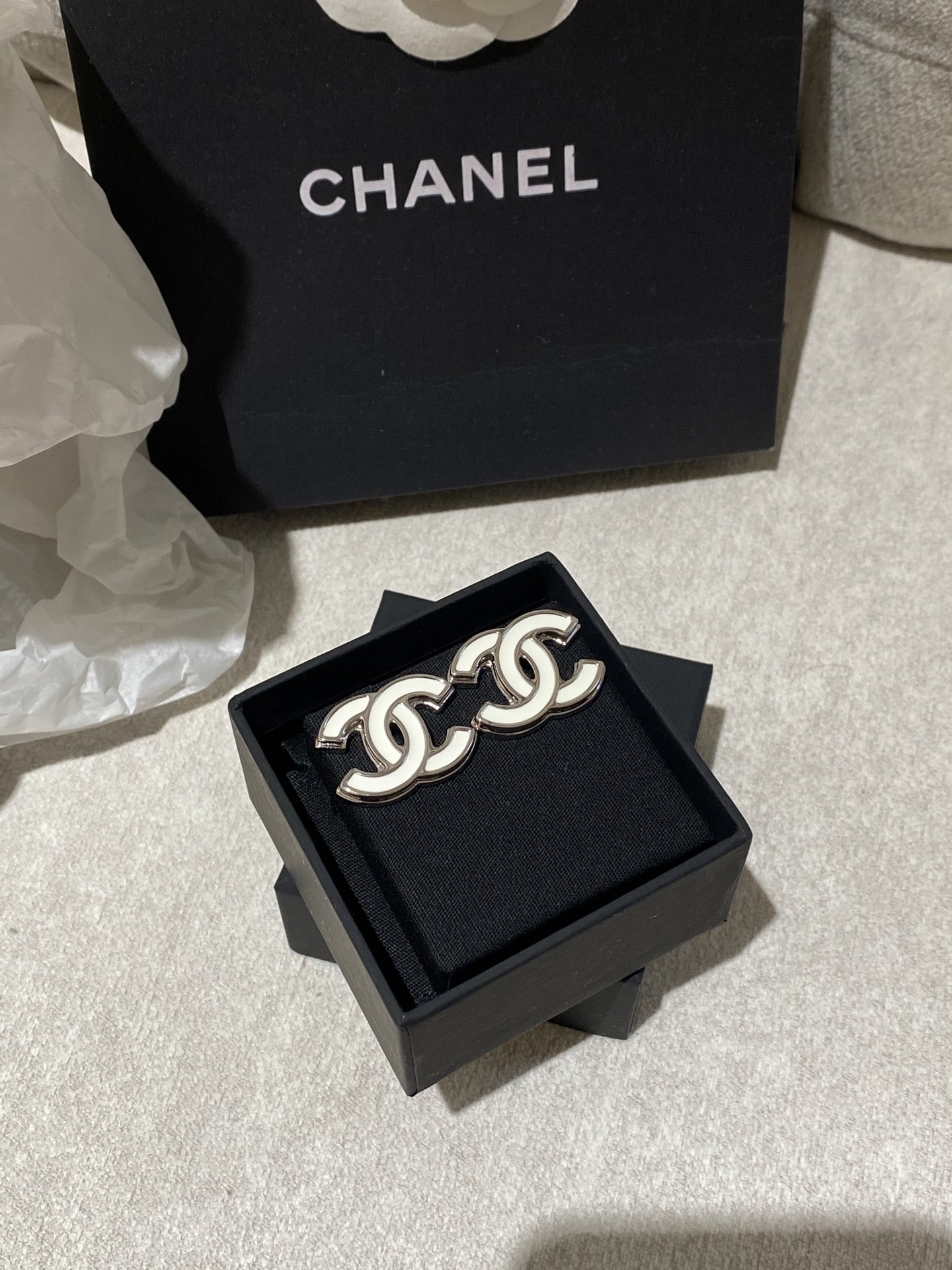 Chanel White Enamel Earrings