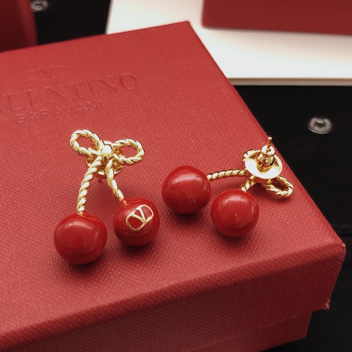 Valentino Red Brass Bow Earrings