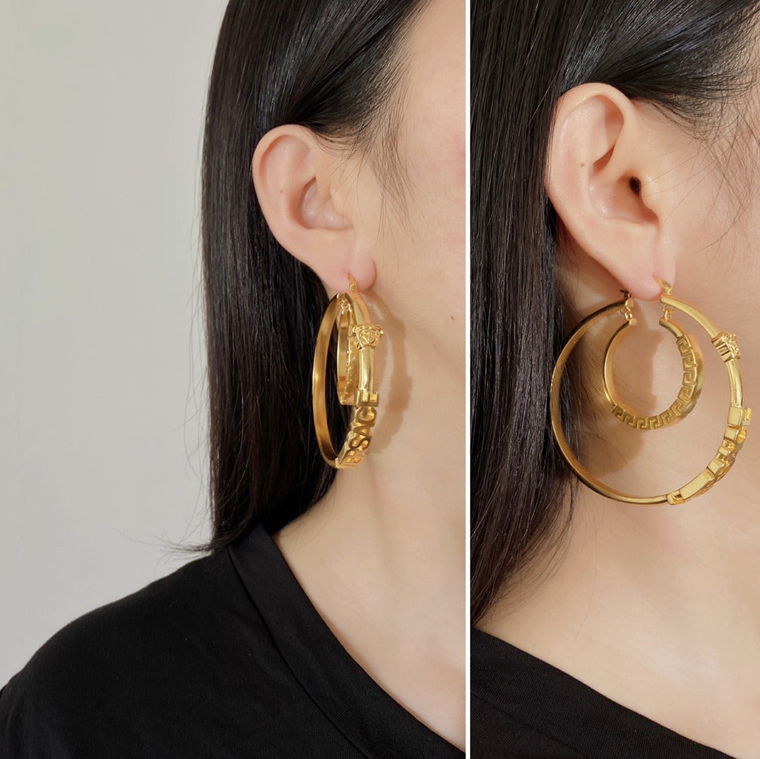 Versace Brass Logo Earrings