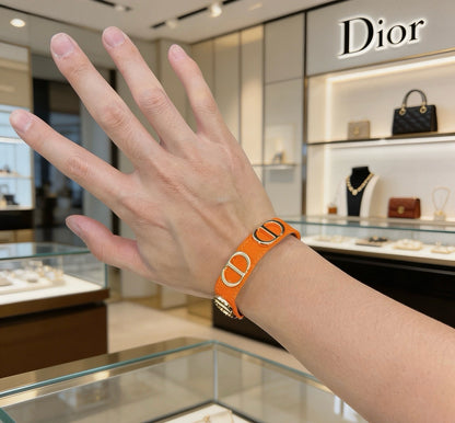 Dior Leather & Sterling Silver Chain Bracelet