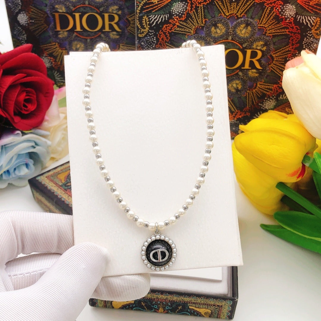 Dior Black Brass Pearl Necklace