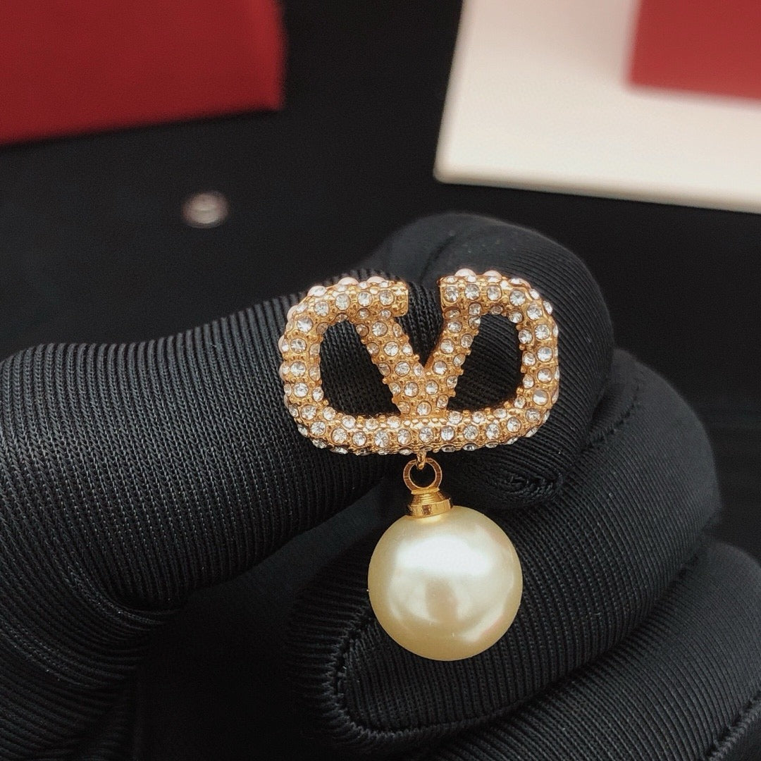Valentino Brass Pearl Earrings