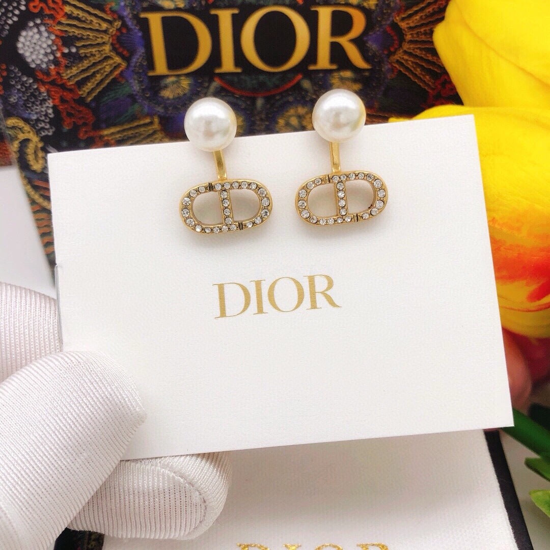 Dior Brass & Sterling Silver Pearl Earrings