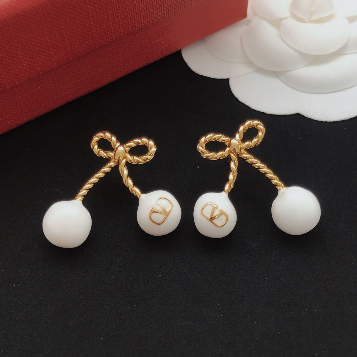 Valentino White Brass Bow Earrings