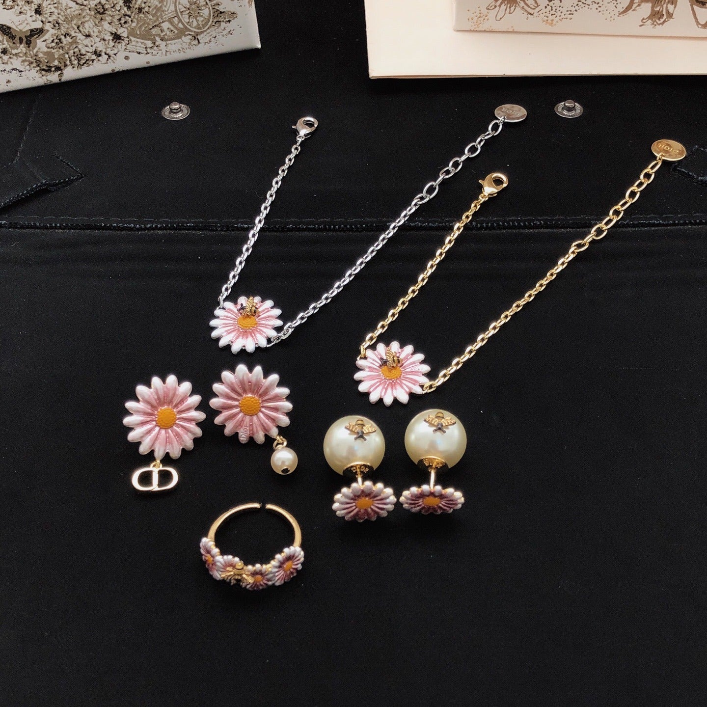 Dior Pink Brass Floral Earrings