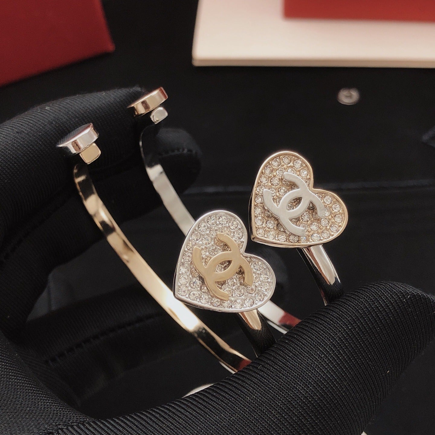 Chanel Silver Brass Heart Bracelet