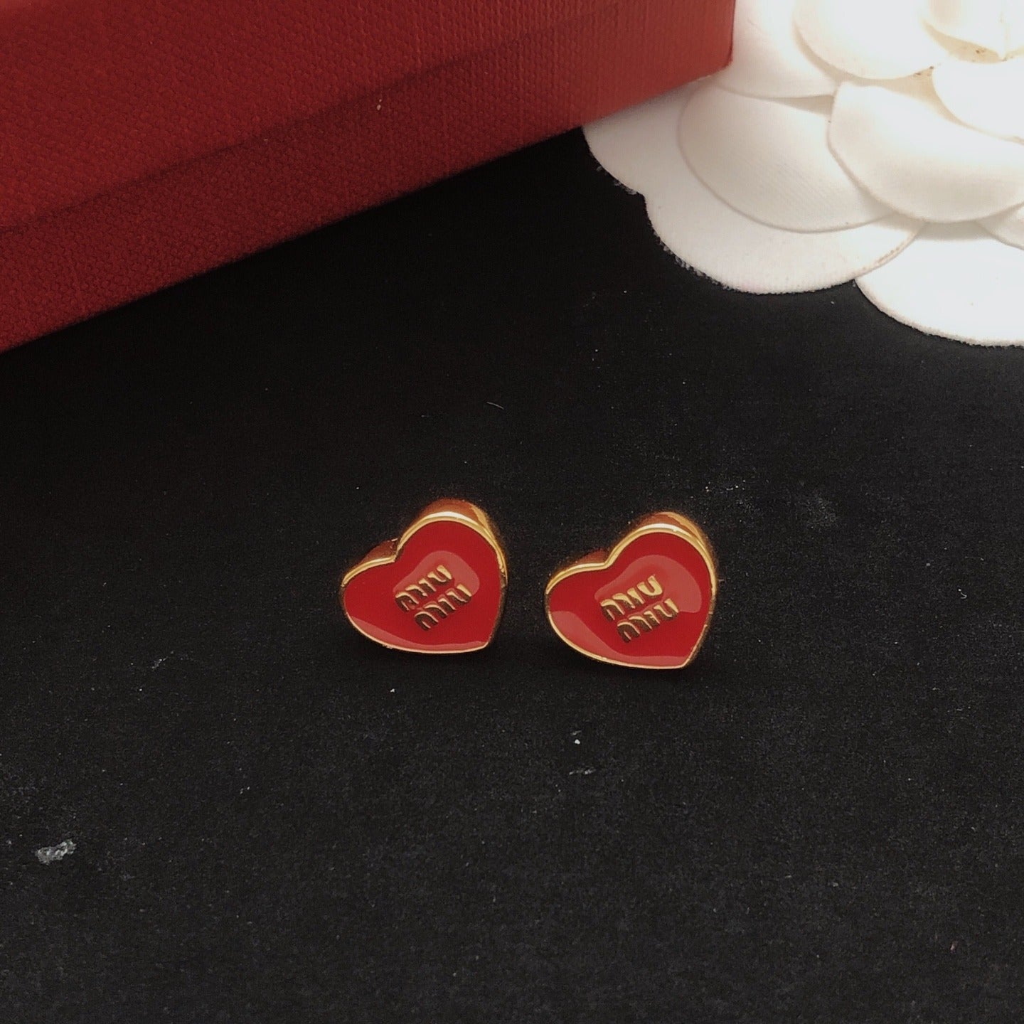 Miu Miu Red Brass Heart Earrings
