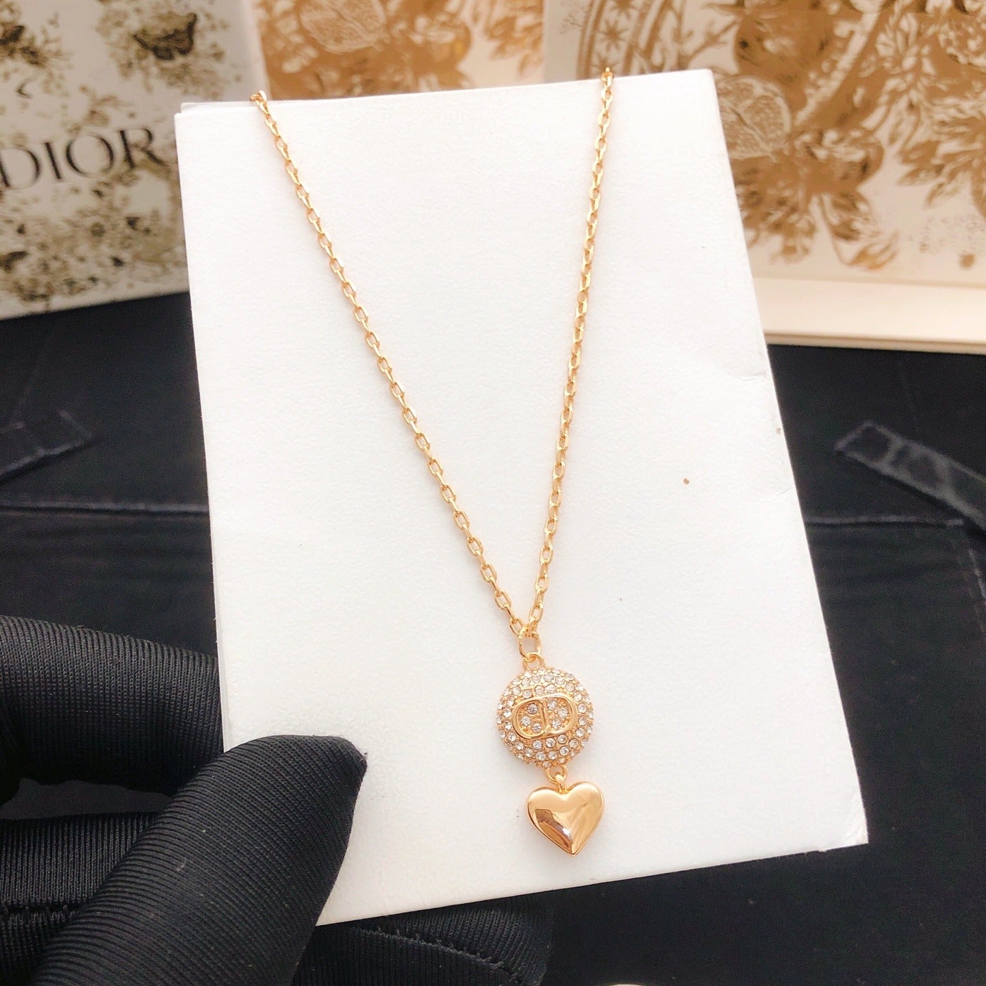 Dior Gold Brass Heart Necklace