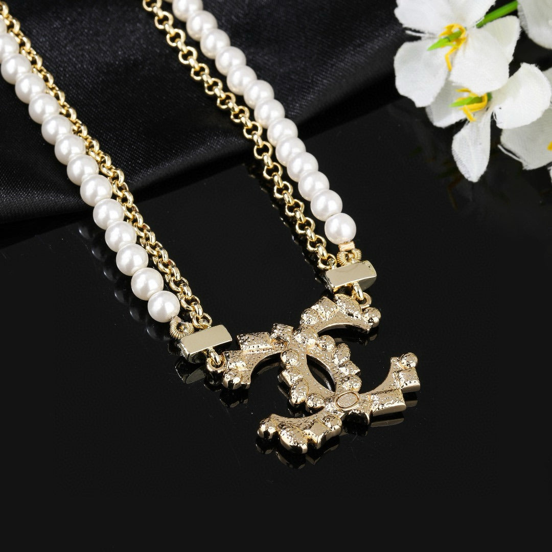Chanel Brass Pearl Necklace